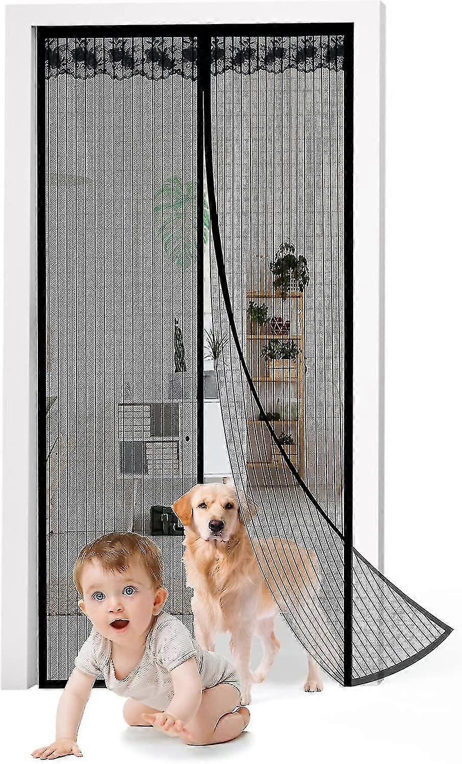 Black Magnetic Window Screen Door, Self-adhesive Mesh Curtain, Automatically