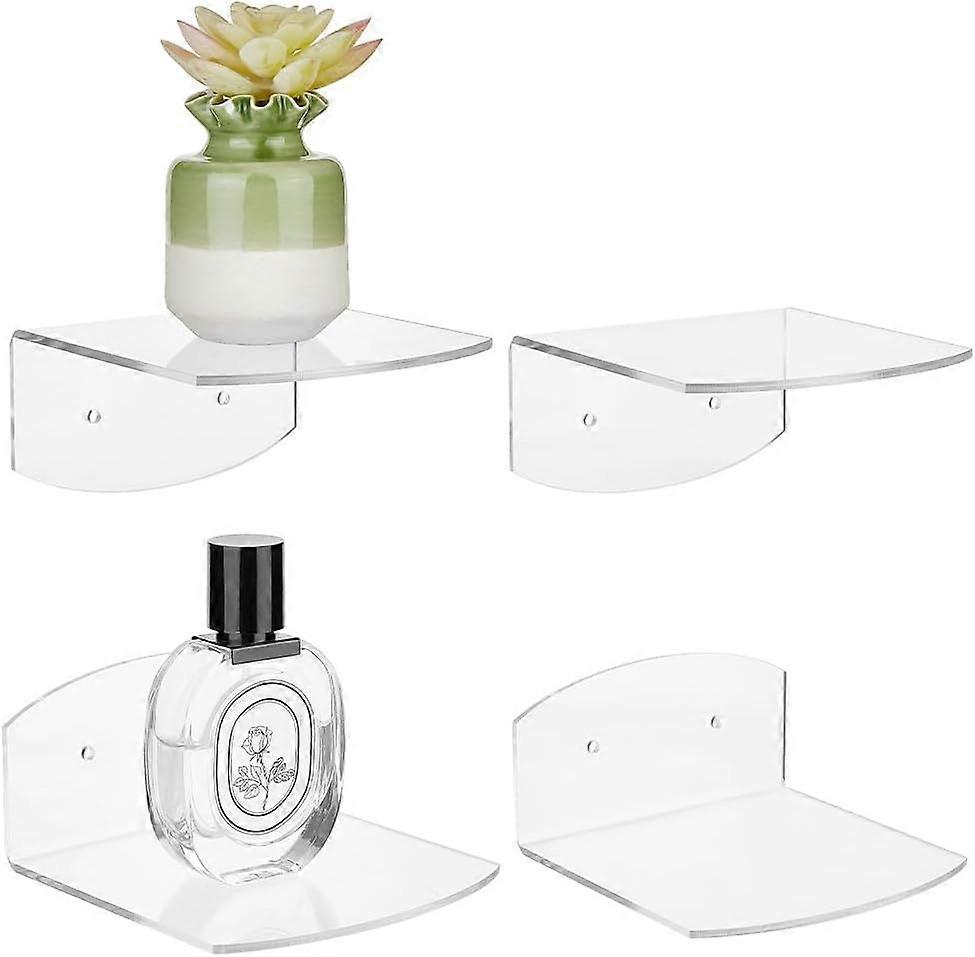 4 Sets Acrylic Floating Shelves 4.4" Square Clear Acrylic Wall Mounted Shelves Mini Collectibles Organizers Universal Shelves for Security Cameras Spe
