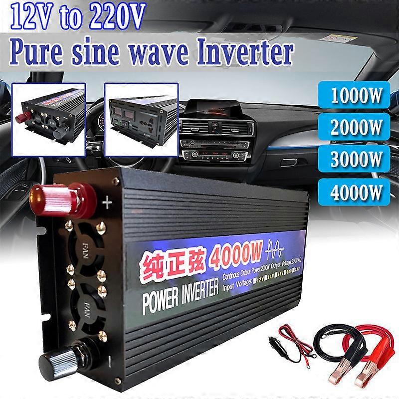 Pure Sine Wave Power Inverter 12V to 220V Off Grid for Sensitive Load Appliances LCD Display Voltage Converter Universal Socket