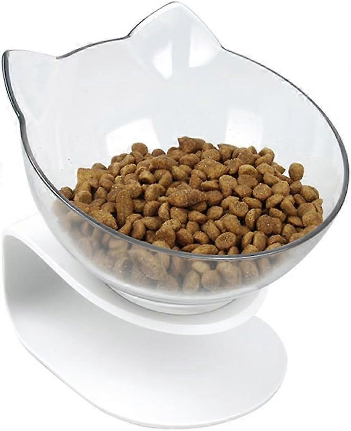Tilted Elevated Cat Food Bowl for Neck Protection, Adjustable Height, Non-Slip Base, Durable Ceramic Design