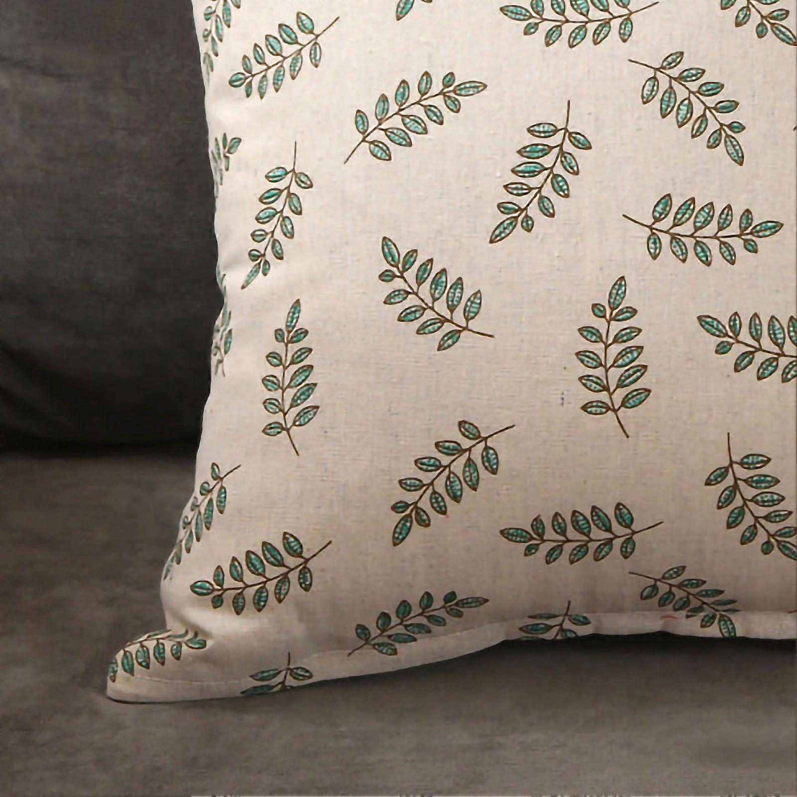 Home Pillow Case Sofa Cushion Accessories Linen Nordic Style Daily Use Home Textiles Small Green Leaves 40x40