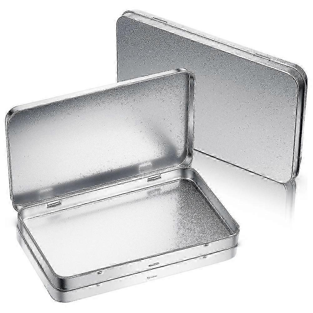 صندوق قصدير معدني مستطيل مع غطاء معدني مفصلي بغطاء من الصفيح المعدني حاوية صندوق الصفيح الفارغ للتخزين الفضي ، 2 قطعة