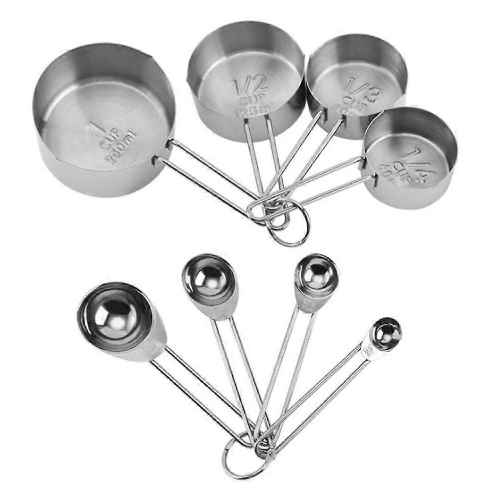 Silvery Measuring Cups And Spoons Set, 8 Pcs Metal Measuring Cups And Metal Measuring Spoons Set Baking Tea Coffee Spoon Measuring Tools (8-Piece).
