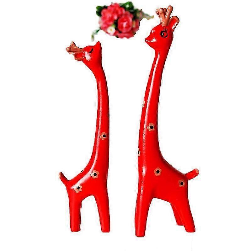 Couple Giraffe Desktop Decoration Statue(2 pcs, red)