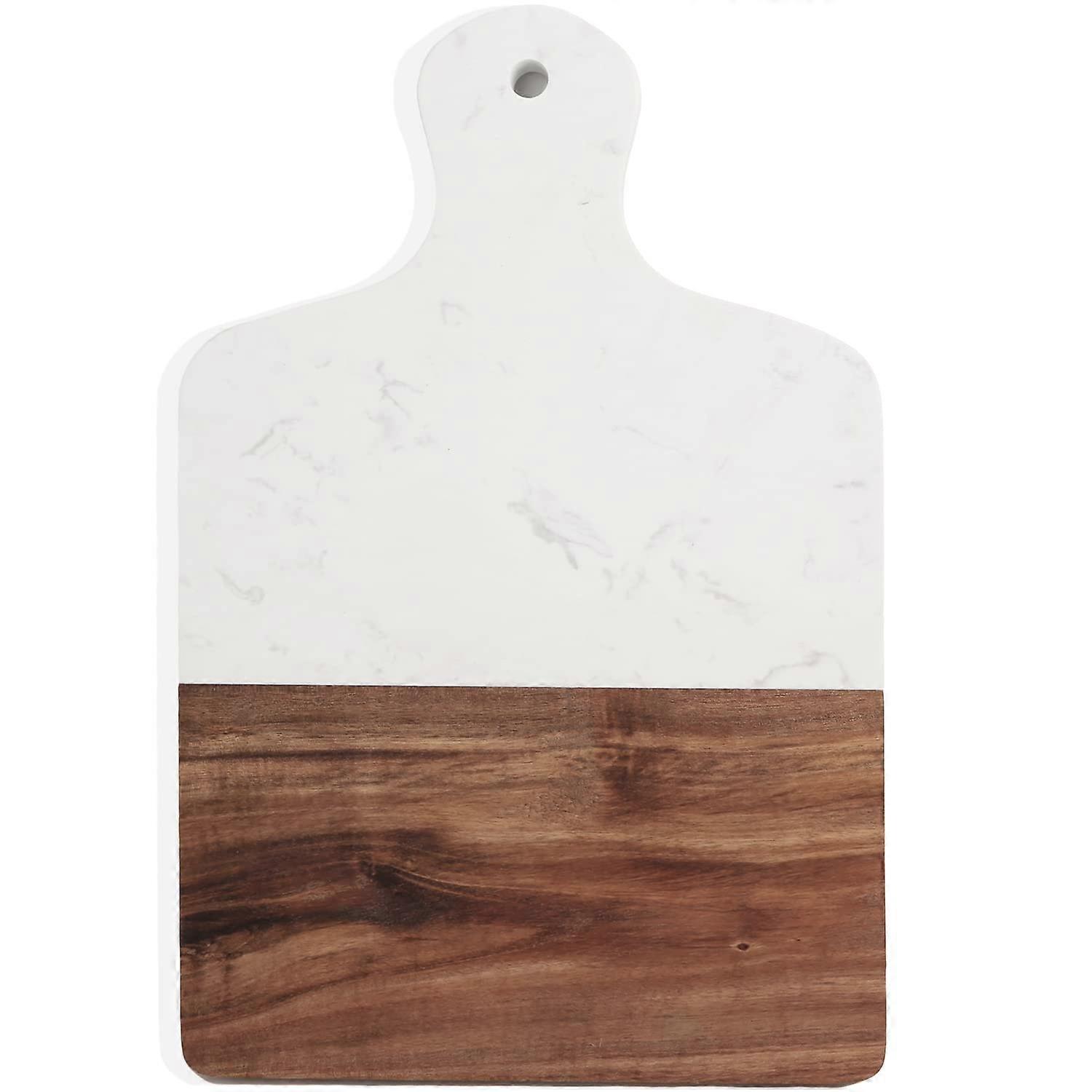 Marble And Wood Cutting Board With Handle Serving Tray For Steak Bread Fruits Rectangular Charcuterie Style