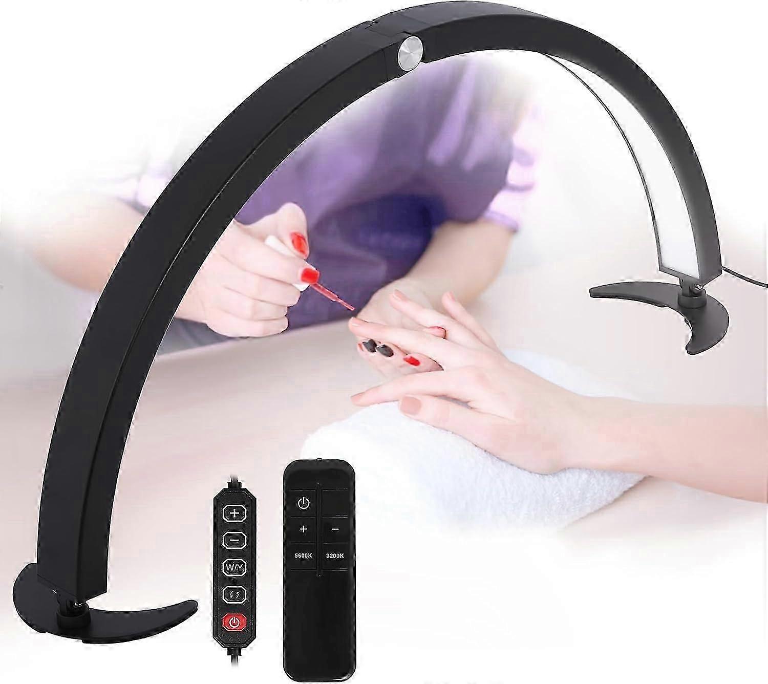Half Moon Light For Nail Desk, 29in 40w Foldable Half Moon Table Lamp Nail Desk Lamp With Wire Controller Remote, Lash Light Lamp For Eyelash Extens