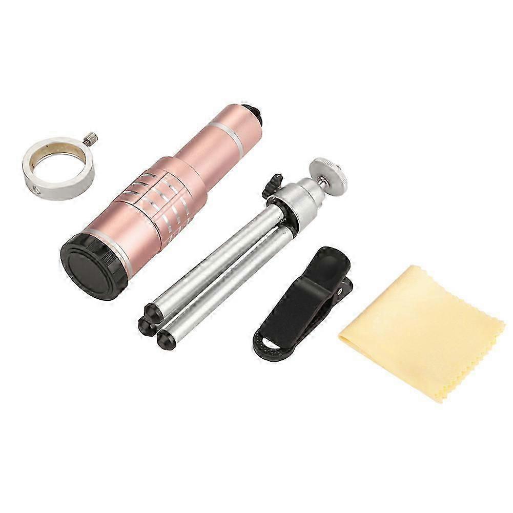 18X Desktop Portable Monocular Telescope with Tripod for Mobile Phones (Pink)