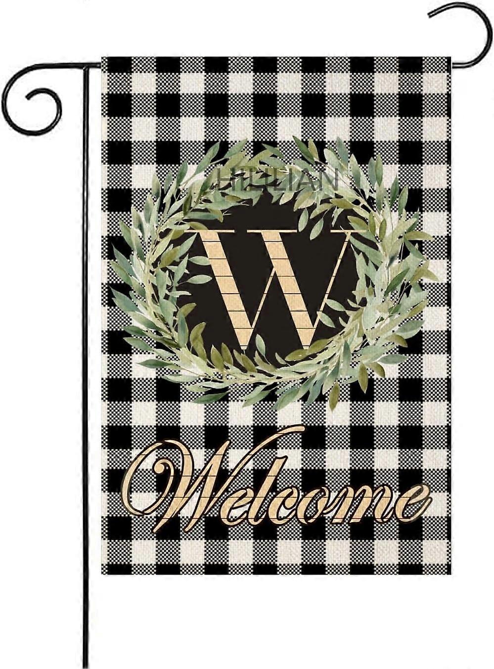 モノグラムレターWガーデンフラッグ花柄28x40インチ両面庭の旗(128)