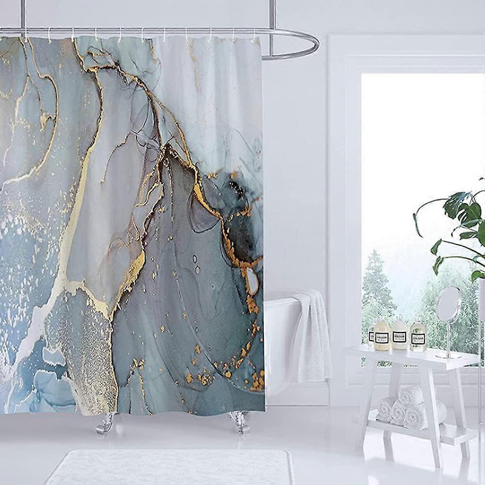 抽象的なシャワーカーテン、バスルームの装飾のための創造的なアートワークプリント、ストールサイズの青いシャワーカーテン