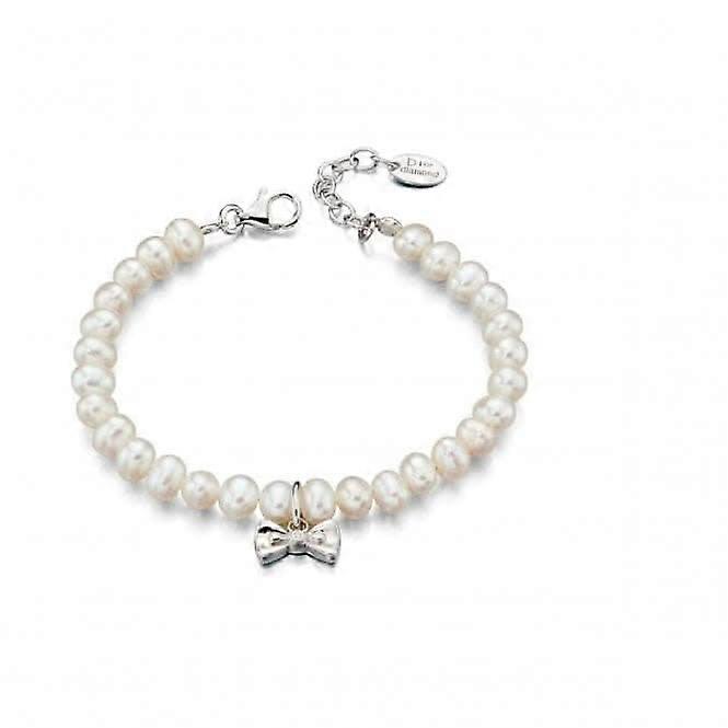 Sterling Silver White Pearl Bow Charm Bracelet B4890