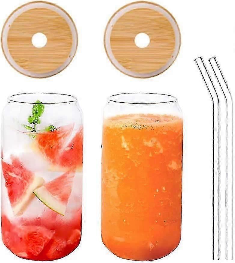 2 Set Drinking Glasses With Bamboo Lids And Glass Straw,550ml/400ml Reusable Boba Cup