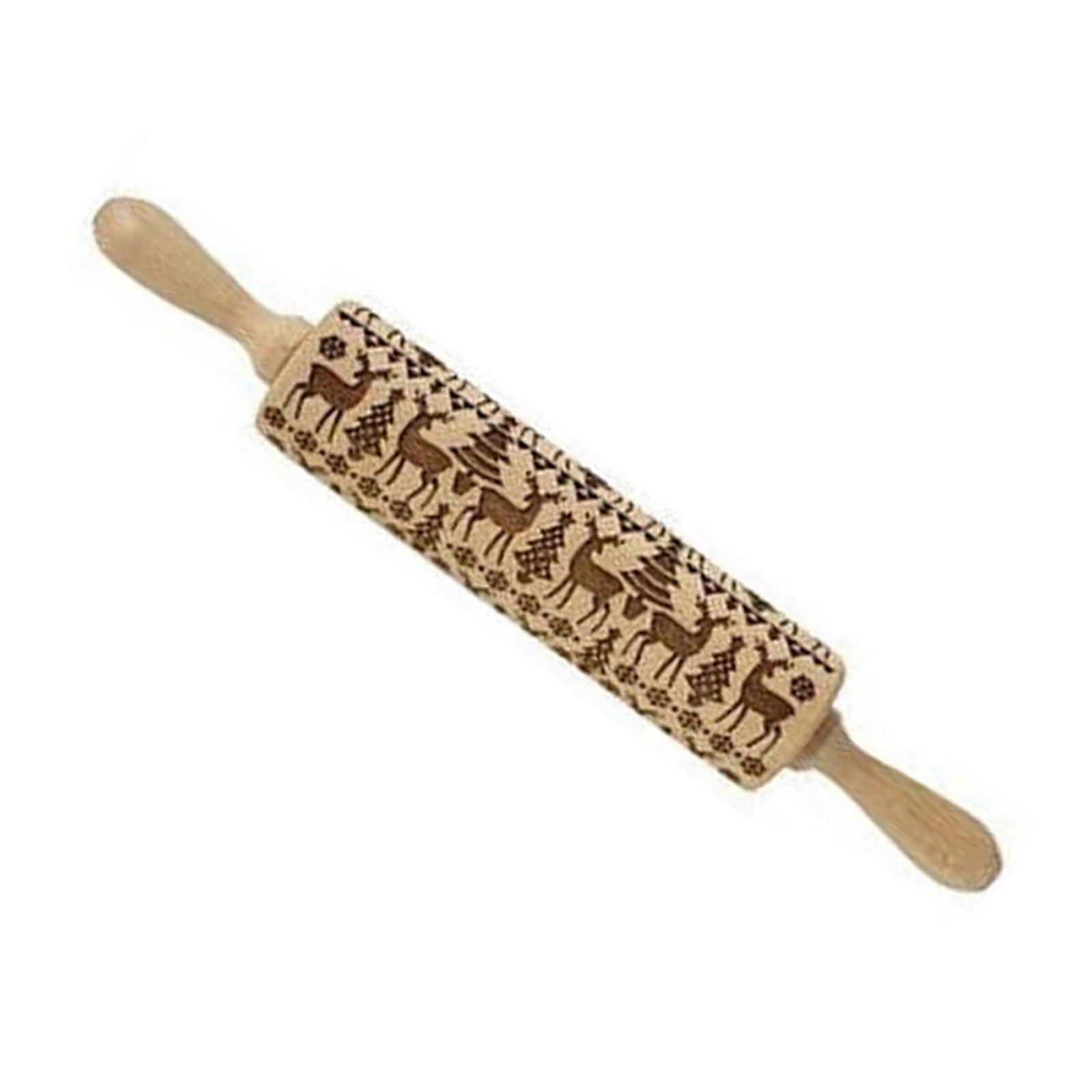 Christmas Rolling Pin DIY Baking Tool Christmas Theme Wood Rolling Pin for Beautifully Patterned Dough Cookie Biscuit