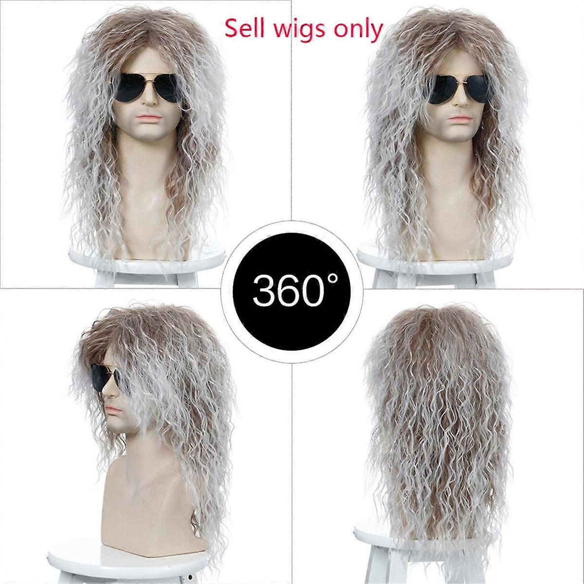 Perucas masculinas punk flácidas, longas e cacheadas, pretas