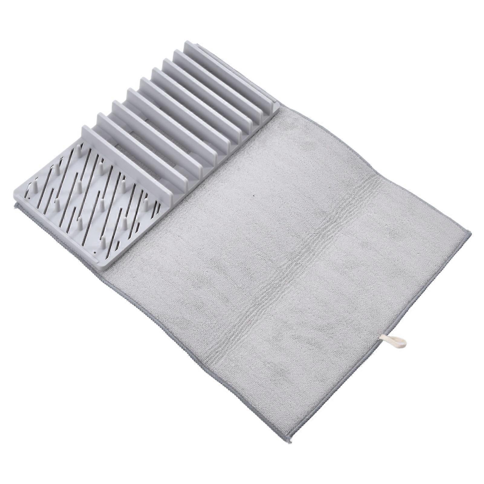 Dish Drying Mat with Rack Water Absorption Folding Design Dish Drying Rack with Mat for Kitchen