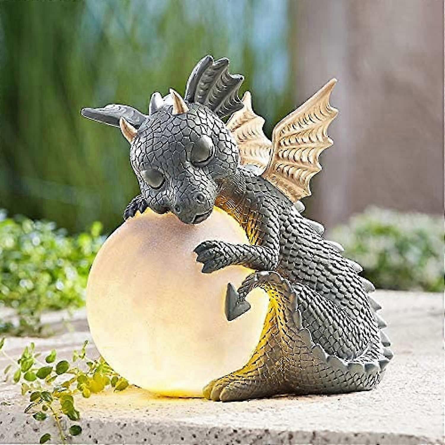 Dragon|statue|garden|figurine|solar|powered|led|li