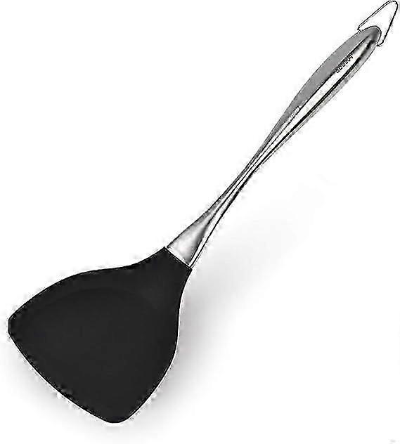 Premium Silicone Wok Turner BPA Free 600F Spatula Stainless Steel Handle 14-1/5 Inch for Non Stick Cookware (Black)