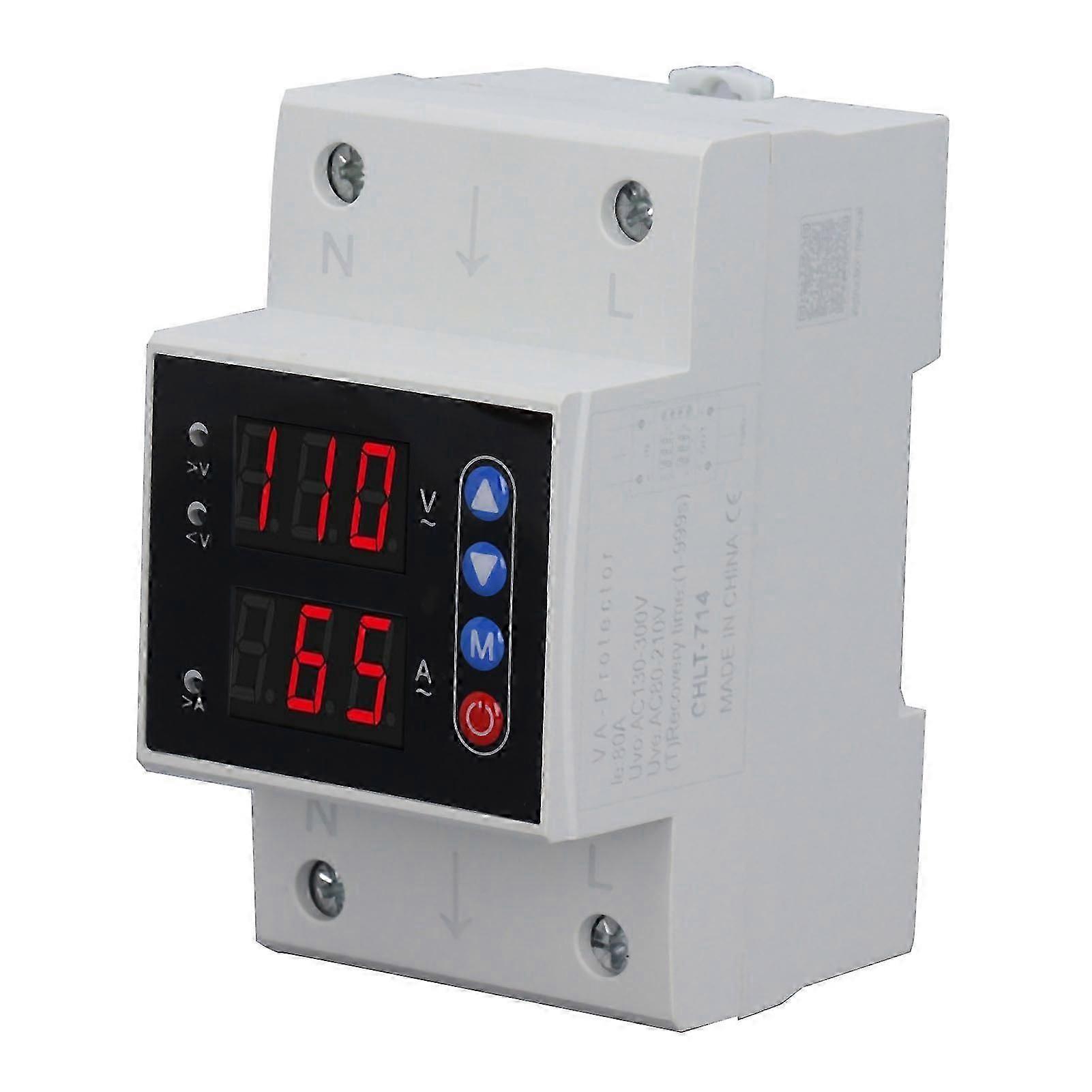 Adjustable V/A Protector Over Under Voltage Overcurrent Intelligent Relay Reset Protective Device Stabilizer AC80300V 80A