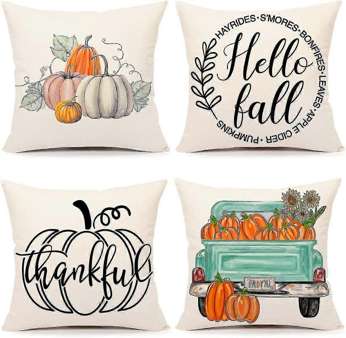 Fall Decor Pillow Covers 18x18 Set Of 4 Pumpkin Farmhouse Decorations Hello Fall