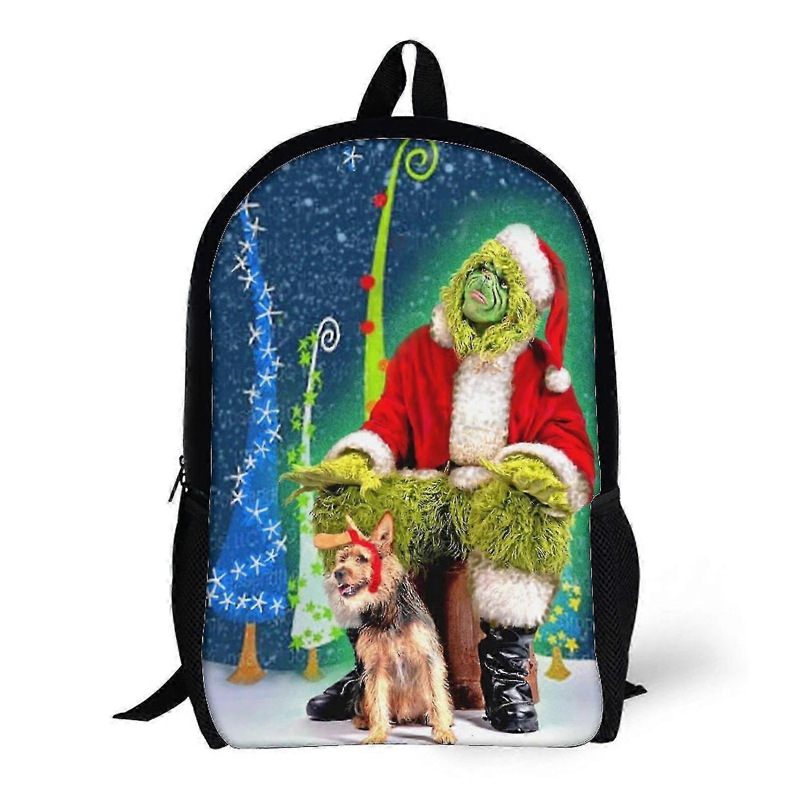 学校、オフィス、旅行用のベーシックショルダーデイパックブックバッグサッチェルナップザックリュックサック - グリンチクリスマステーマN760に適しています