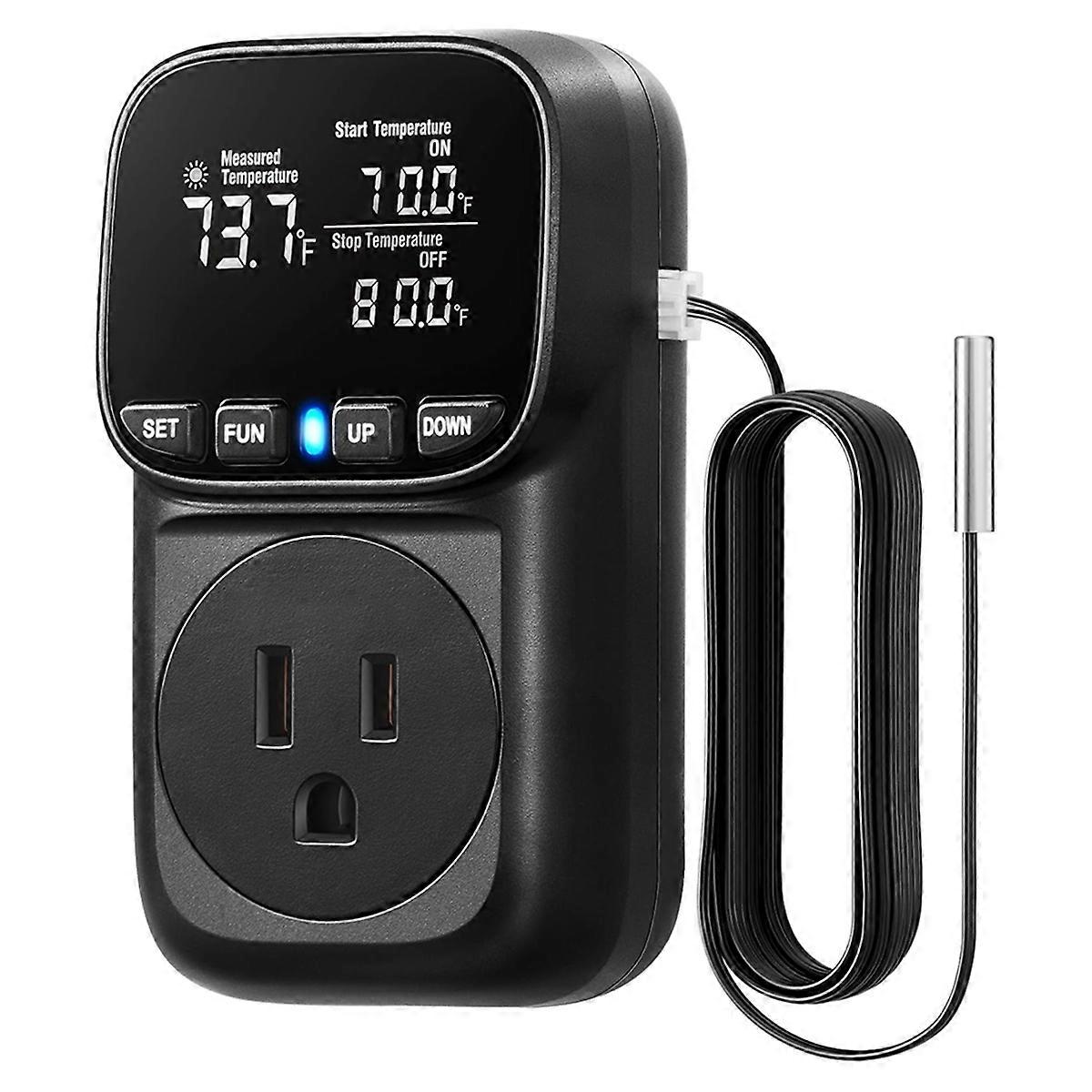 Digital Temperature Controller, 15A/1800W Thermostat Outlet Plug, VA Display Heating Cooling Contro