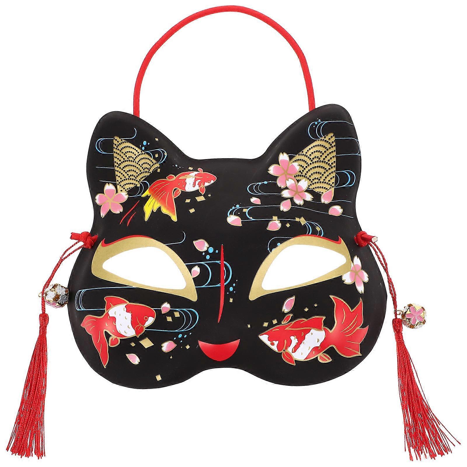Cat Mask for Masquerade Japanese Style Half Face Cat Shape Multi Color 18.5X16.5CM Plastic Party Accessory 1Piece