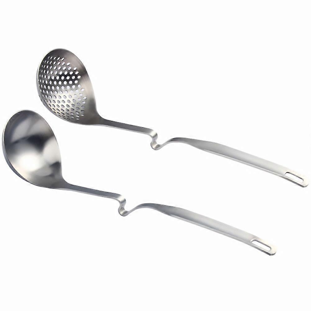 Kitchen Serving Utensils Slotted Spoon Soup Ladle Bend Design For Restaurant Use 305X75Cm Straining 2Pcs