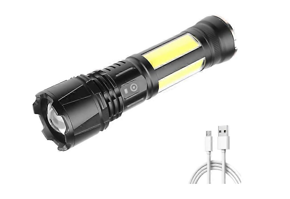 Led Flashlight 4-core Flashlights XHP90 Flash Light USB Rechargeable Work Lights Torch Zoomable Lantern for Camping(Black)