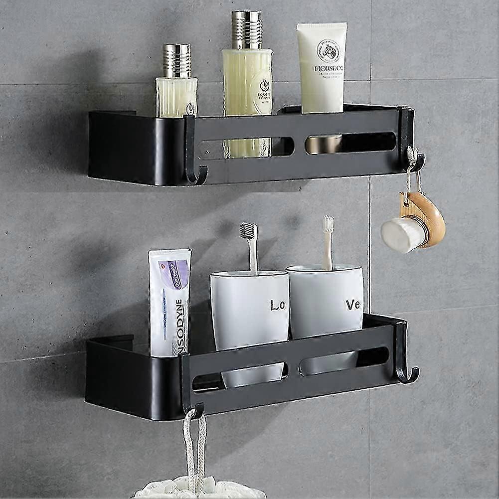 No-Drill Bathroom Shelves with Removable Hooks - Aluminum