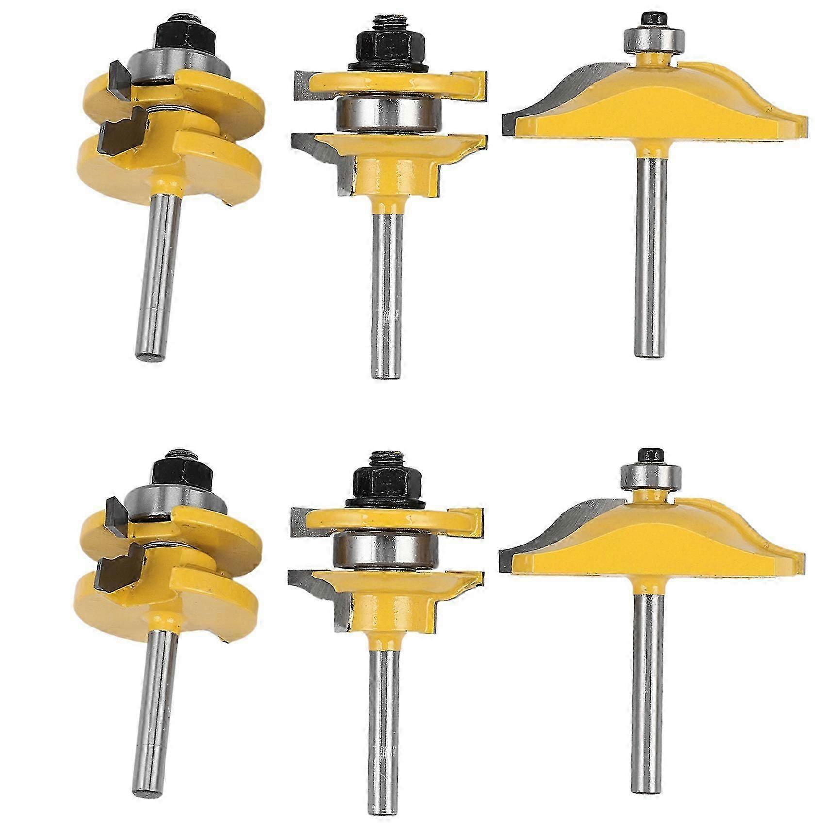 6Pc 1/4 Raised Panel Cabinet Door Router Bit Set - 3 Bit Ogee Woodworking Cutter Woodworking Router