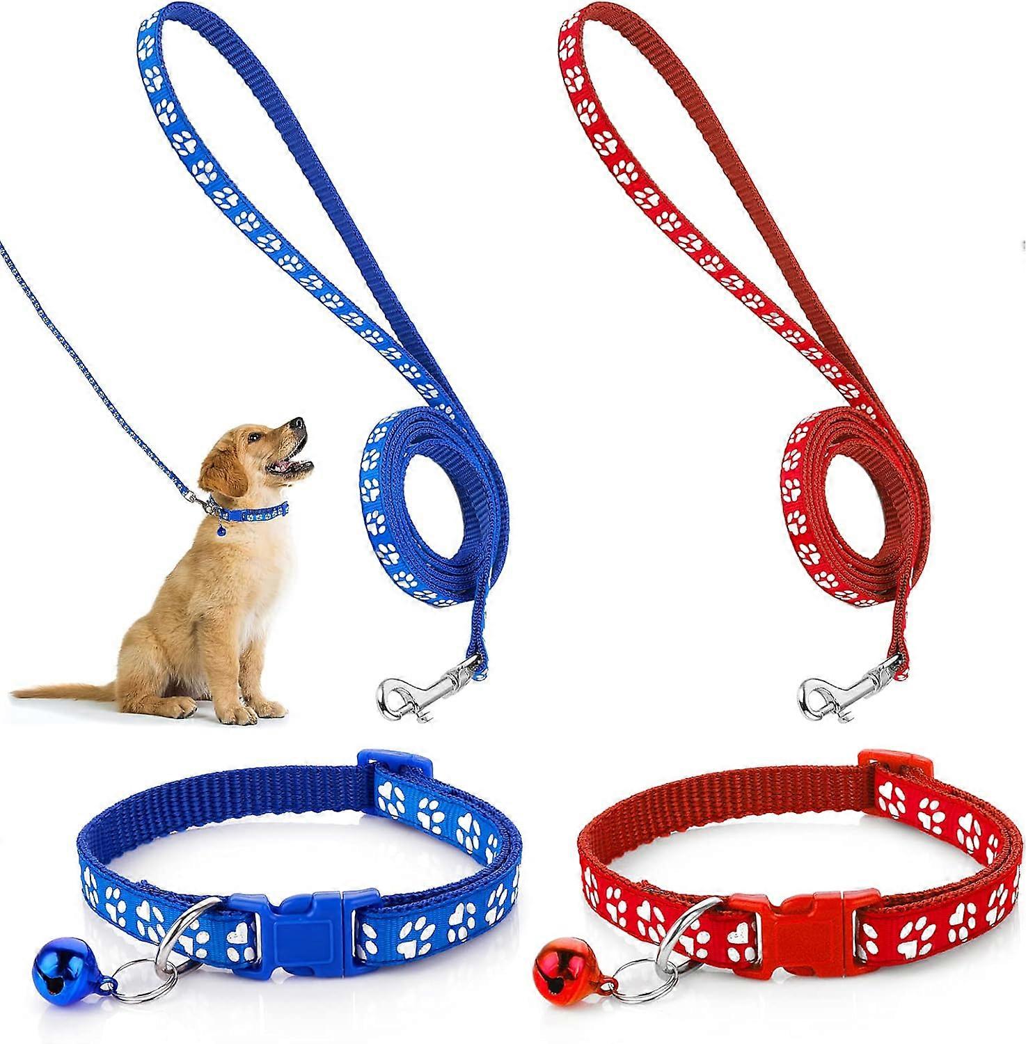 Set di collare e guinzaglio per cani e gatti, 2 pezzi (blu + rosso)