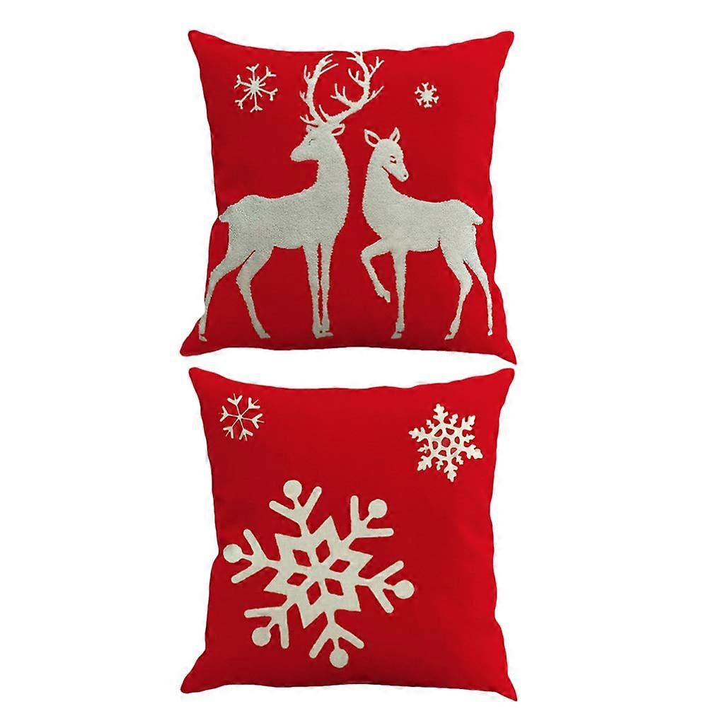 Winter Pillow Covers Set of 2, Snowflake Design, Christmas Couch Cushion Covers, Rustic Farmhouse Home Decor, Elk Print