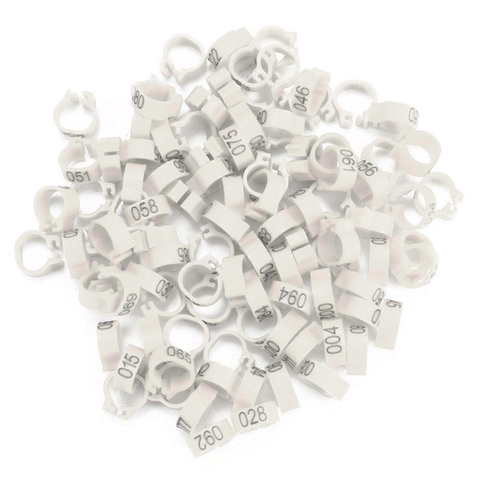 100PCS/τσάντα 8MM 001-100 αριθμημένα πλαστικά δαχτυλίδια ποδιών πουλιών περιστεριών περιστεριών επιστολών (λευκά)