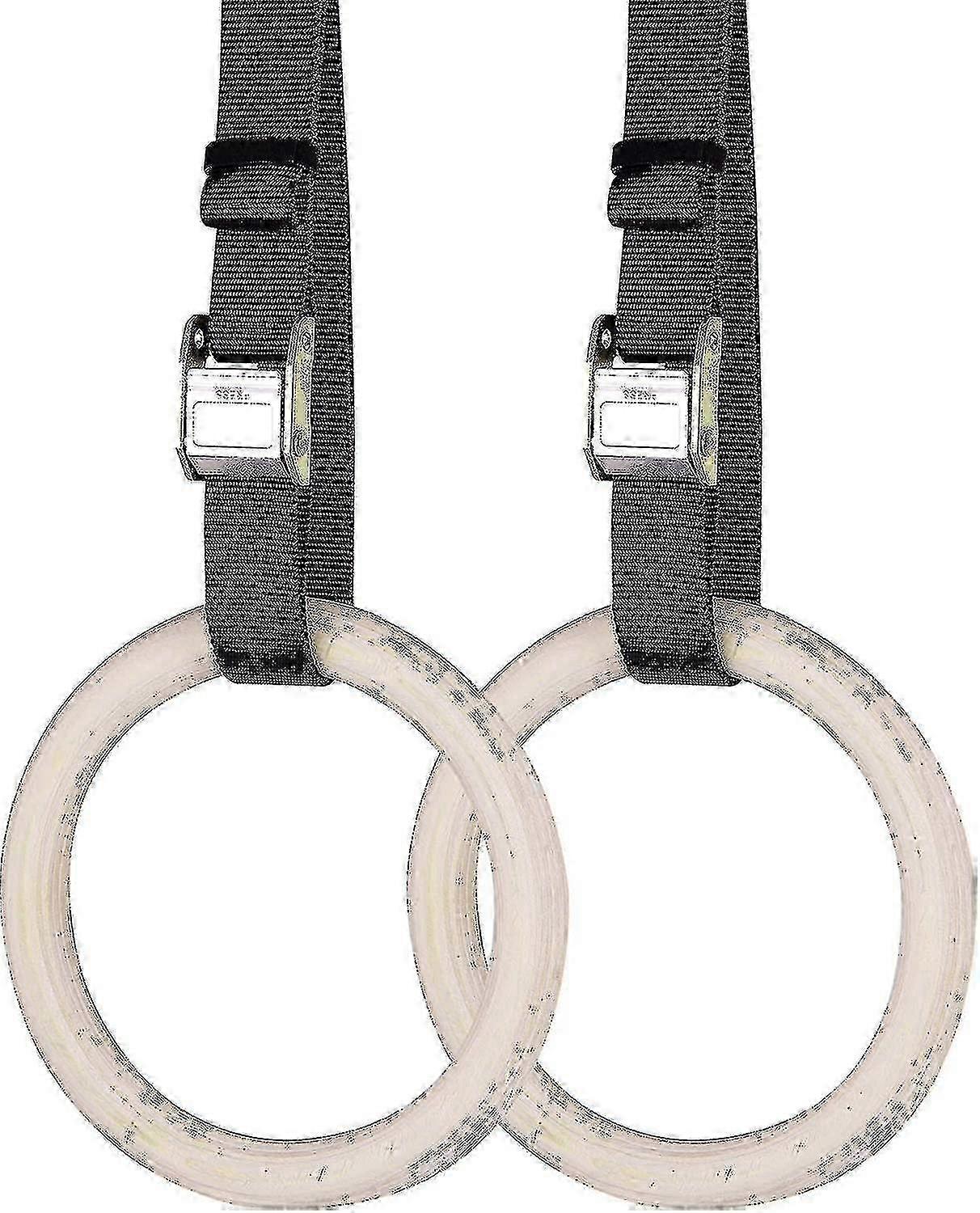 Wooden Gymnastic Rings with Adjustable Suspension Straps - Set 2-6 Meters Long