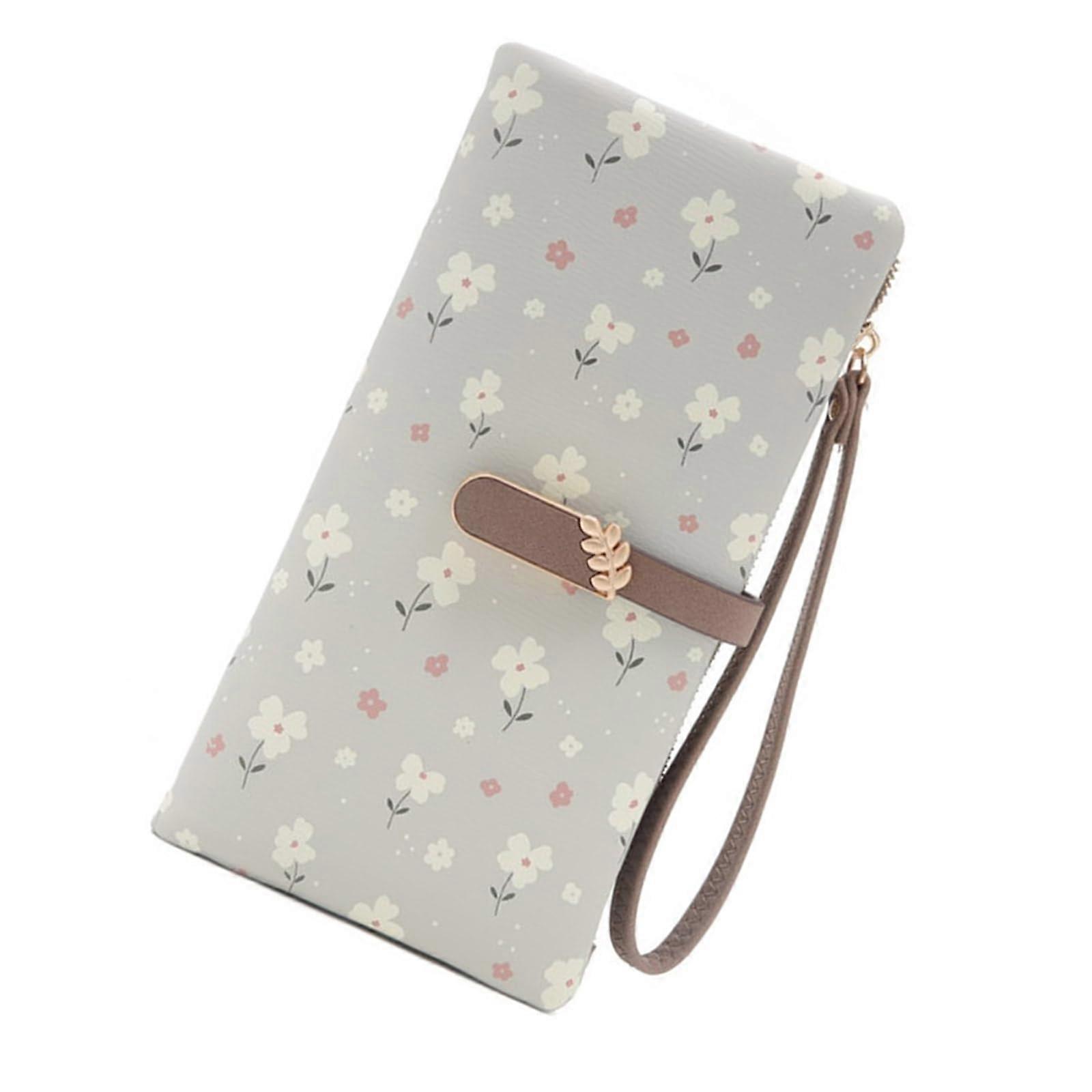 Wallets for Women Long Floral Print Gray - Large Capacity Mobile Phone Case with Card Slots for On the Go