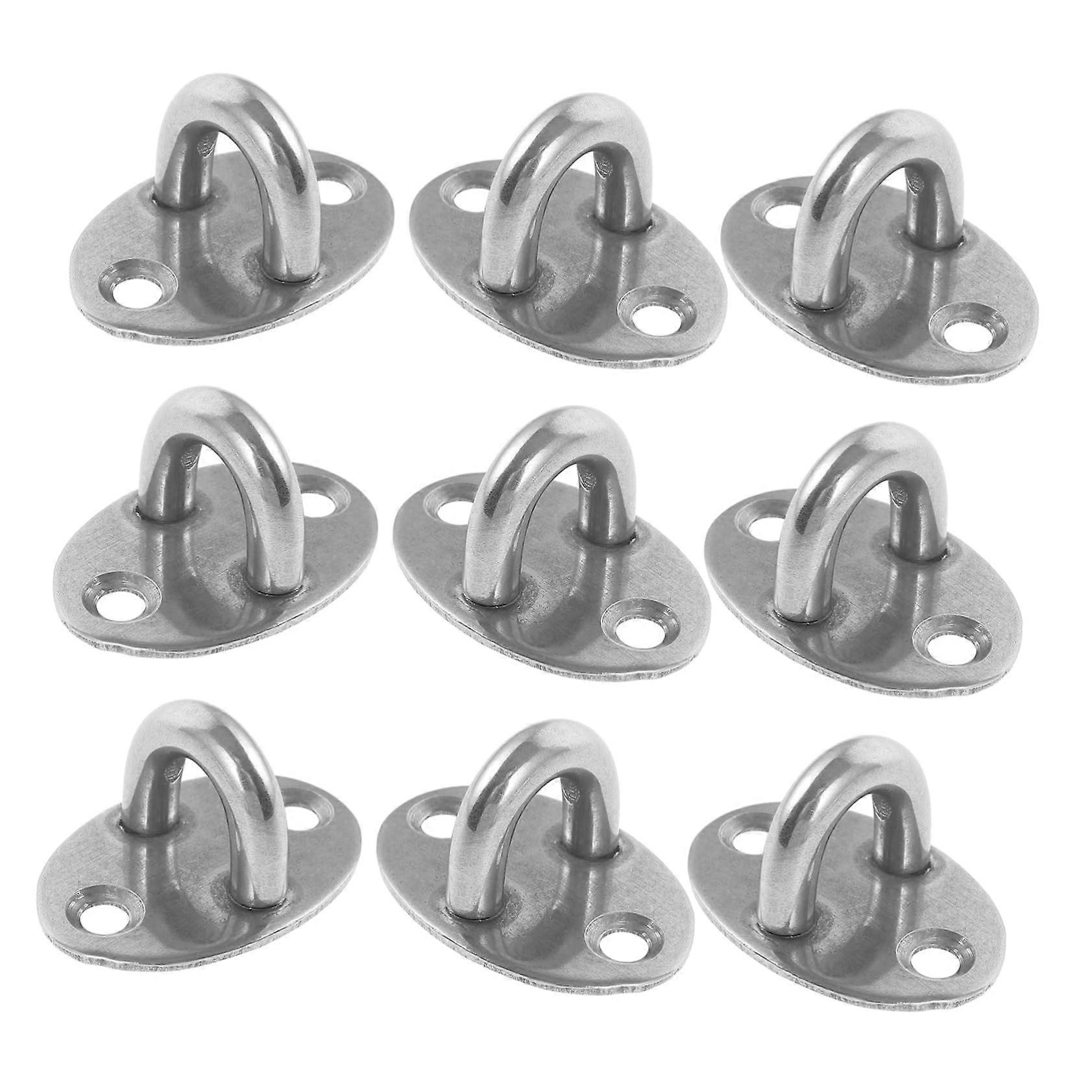 10 Pieces Stainless Steel Window Hooks Pad Hooks Pad Eye Plate Curtain for Hanging Hooks Hooks Ceiling Mount Hooks, Rust Steel Silver
