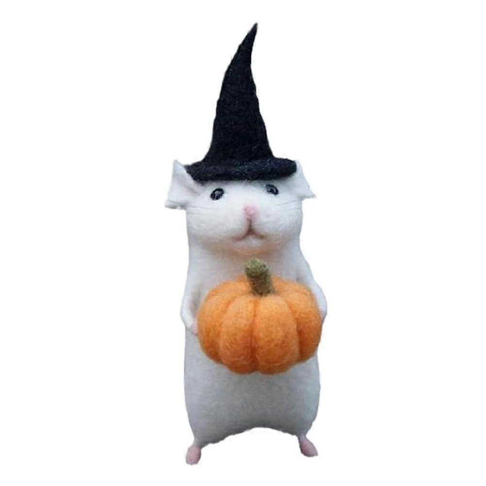 Halloween Mouse Ornament Set - 2 Handmade Wool Felt Mice with Needle Felted Pumpkins - Holiday Decoration