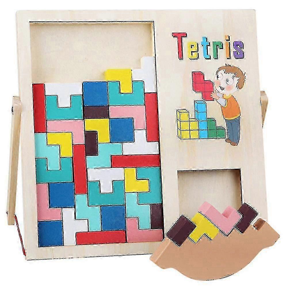 Wooden Cube Stacking Game With Multi-coloured Brick Brain Teaser Tetris Toys