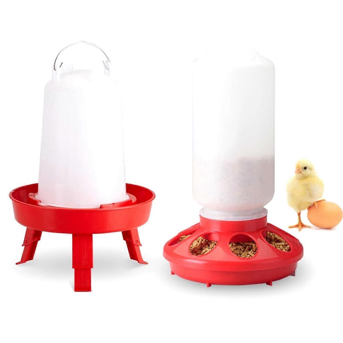 Top Filling Chick Feeder and Waterer Kit , Chick Feeder and Waterer with 3 Heights Adjustable Legs for Chicks Red
