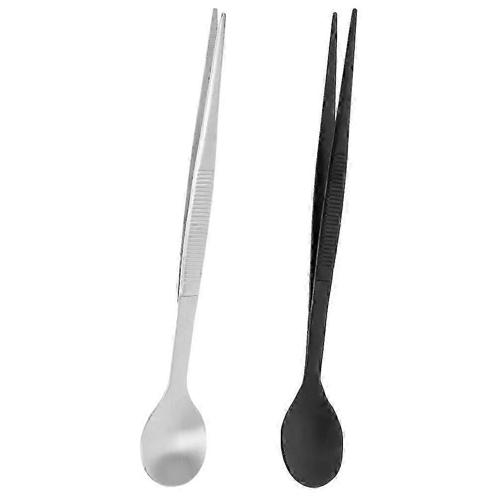 الشيف ملاقط تذوق ملعقة وملقط للطهاة المنزليين طبق بارد مطلي أسود 2 قطعة