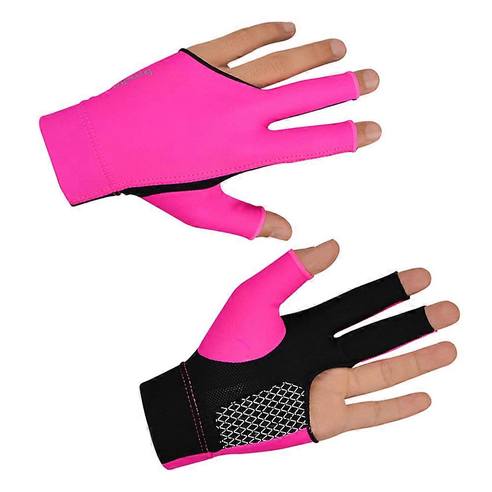 Three-finger Gloves Portable Breathable for Billiards Equipment Rosy L 1Pcs