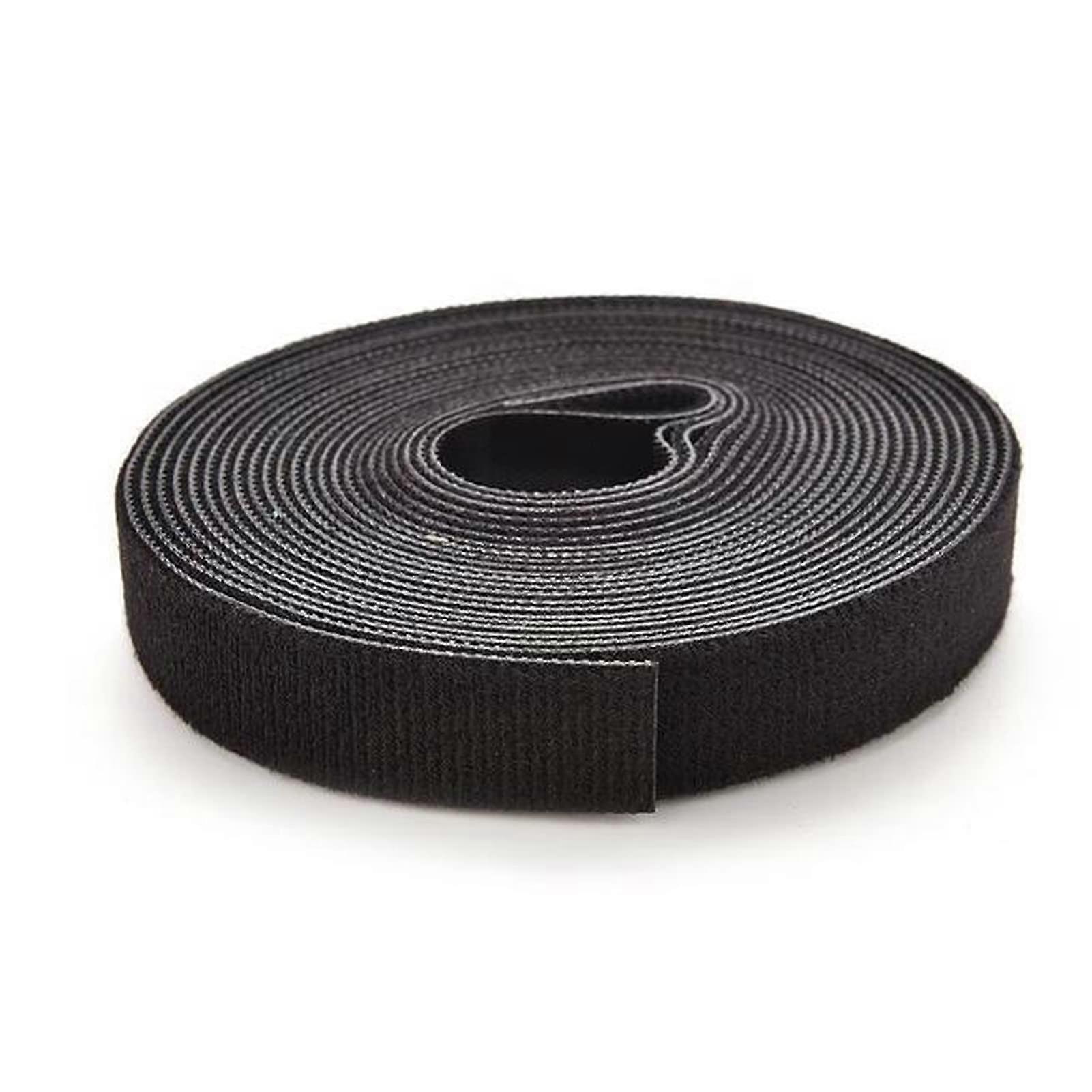 Magic Straps 5m Long 2/4cm Wide Nylon Cable Ties Hook Loop Fastening Tape Black Adhesive for Home and Office