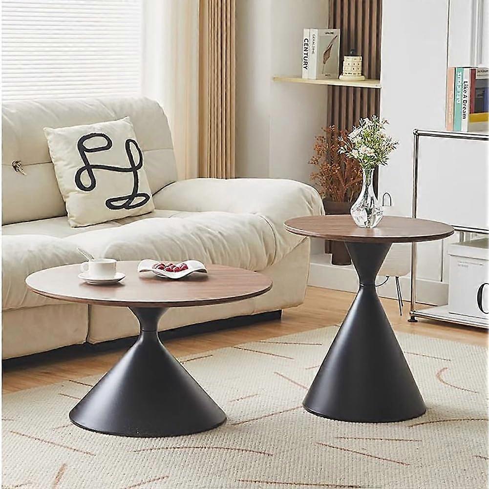 Modern Round Coffee Table Set Of 2 With Steel Frame Center Table And Side End Table 70 And 50 Cm Easy Assembly Living Room