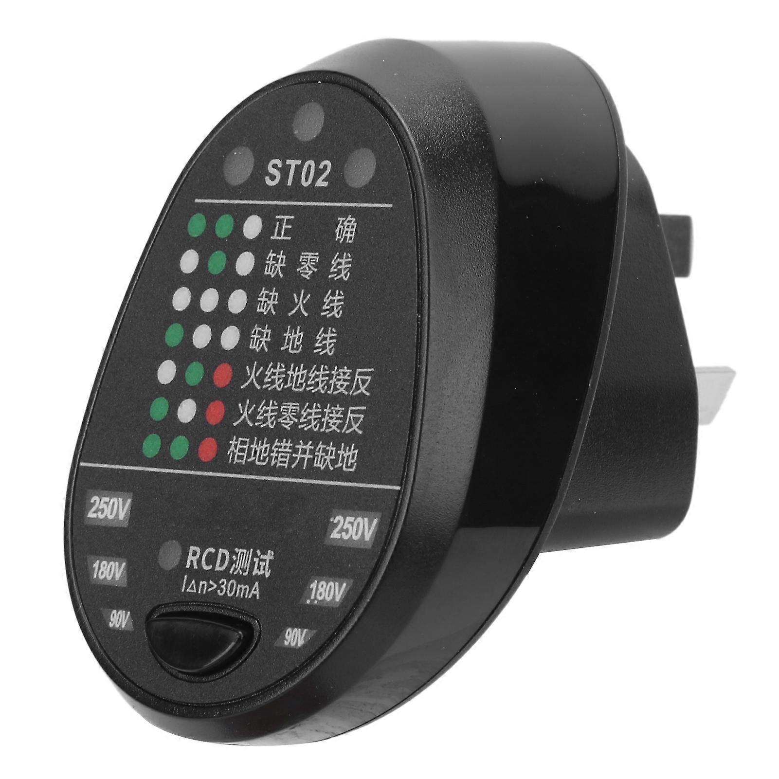 ST02 LED Display Socket Tester Multifunction Mains Fault Polarity Phase Check Detector 100‑240V