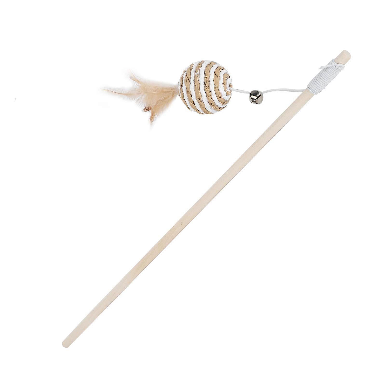 Cat Wand Toy with Interactive Feather and Round Ball, Wood Teaser Stick for Kittens and Adult Cats, Engaging Pet Plaything