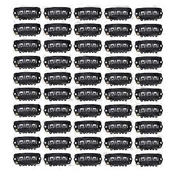 50pcs Haarperücke Clips Edelstahl U-förmig 6 Zähne Haarverlängerung Haarteil Clips Schwarz 2,8cmYMMR)