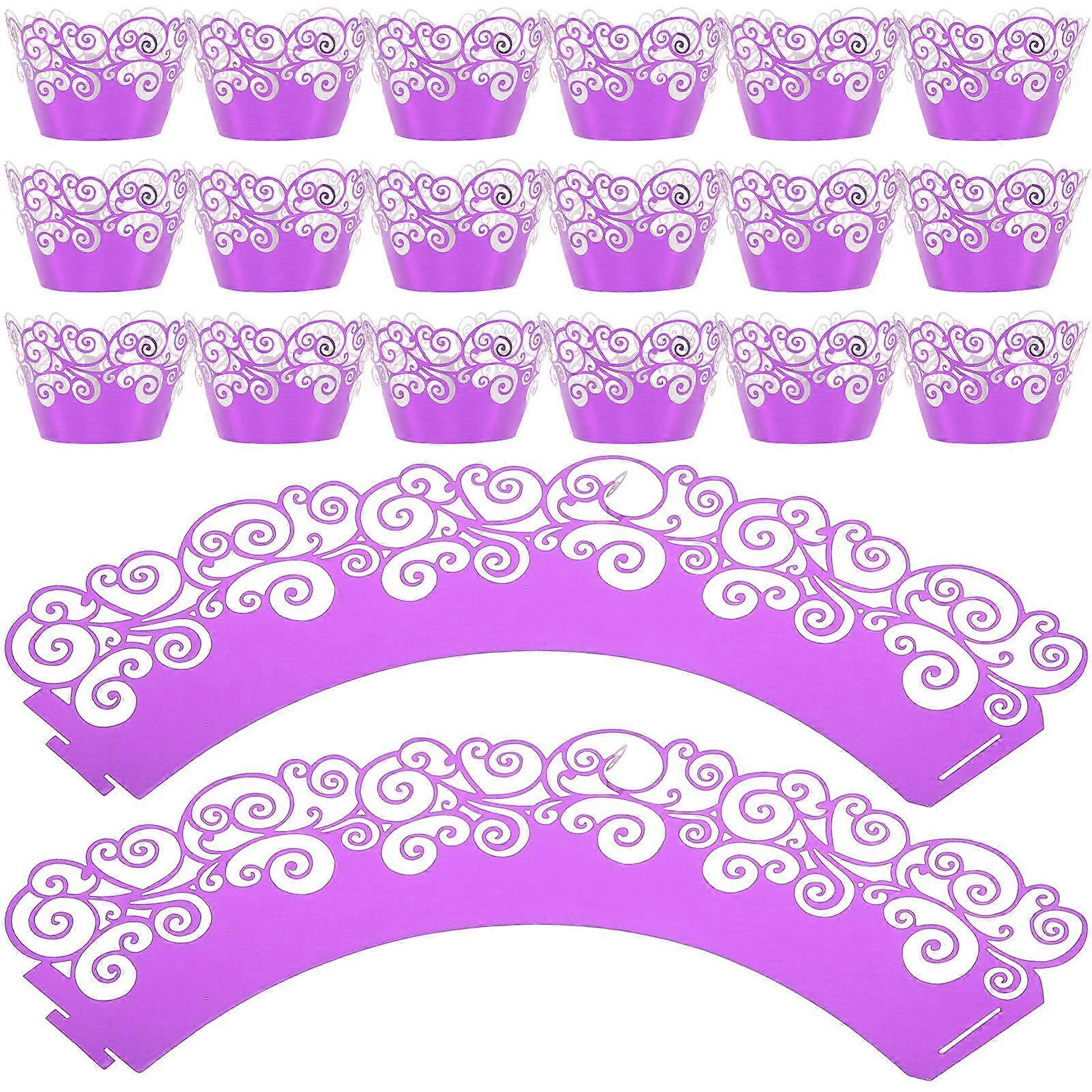 50pcs Hollow Cupcake Wrappers, Greaseproof Aluminum Foil Baking Liners for Cupcakes, Muffins, Desserts with Purple Edging, Ideal for Parties and Cake