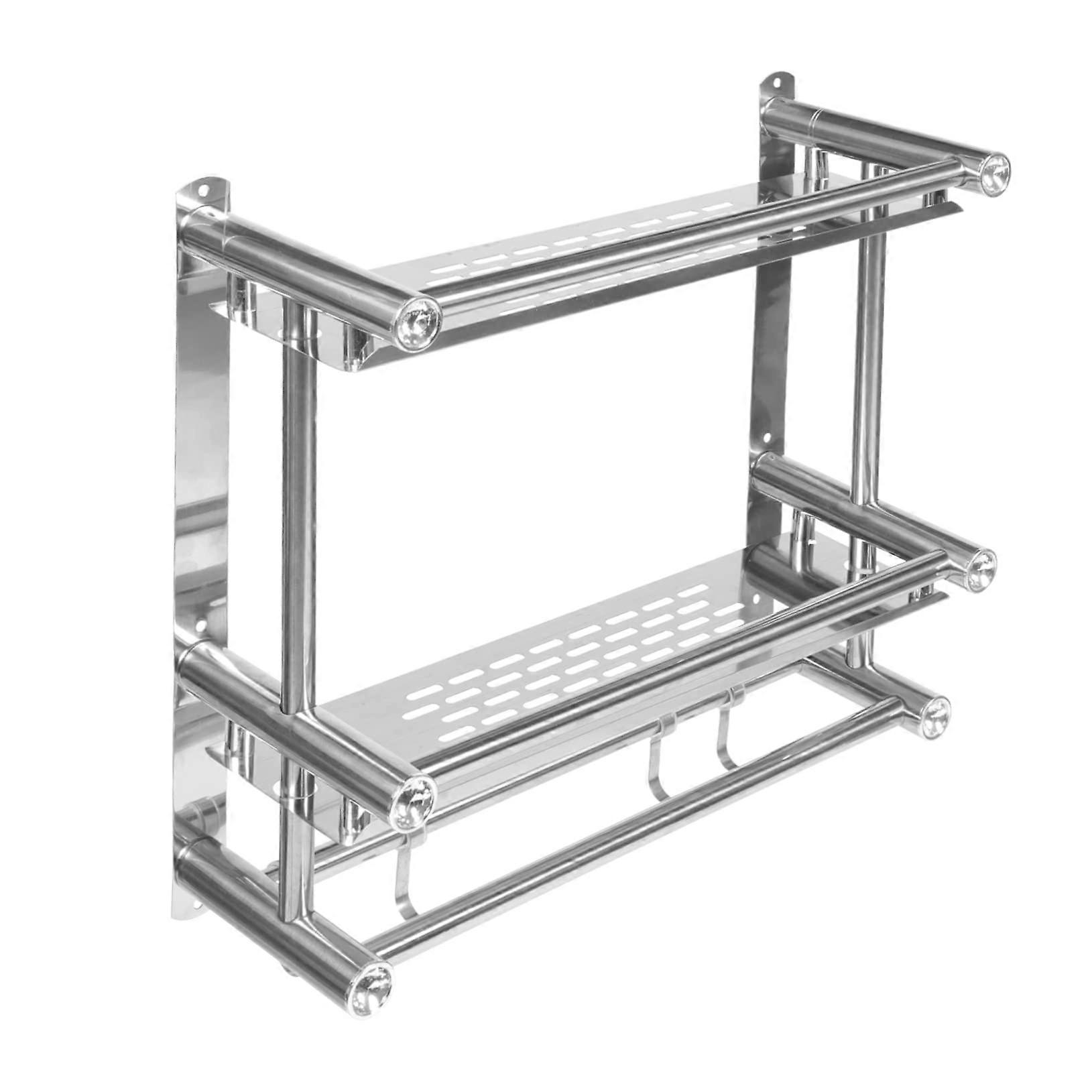 Wallmounted stainless steel towel holder, doubletiered nodrill shelf for bathroom, practical towel rack for neat storage and easy access