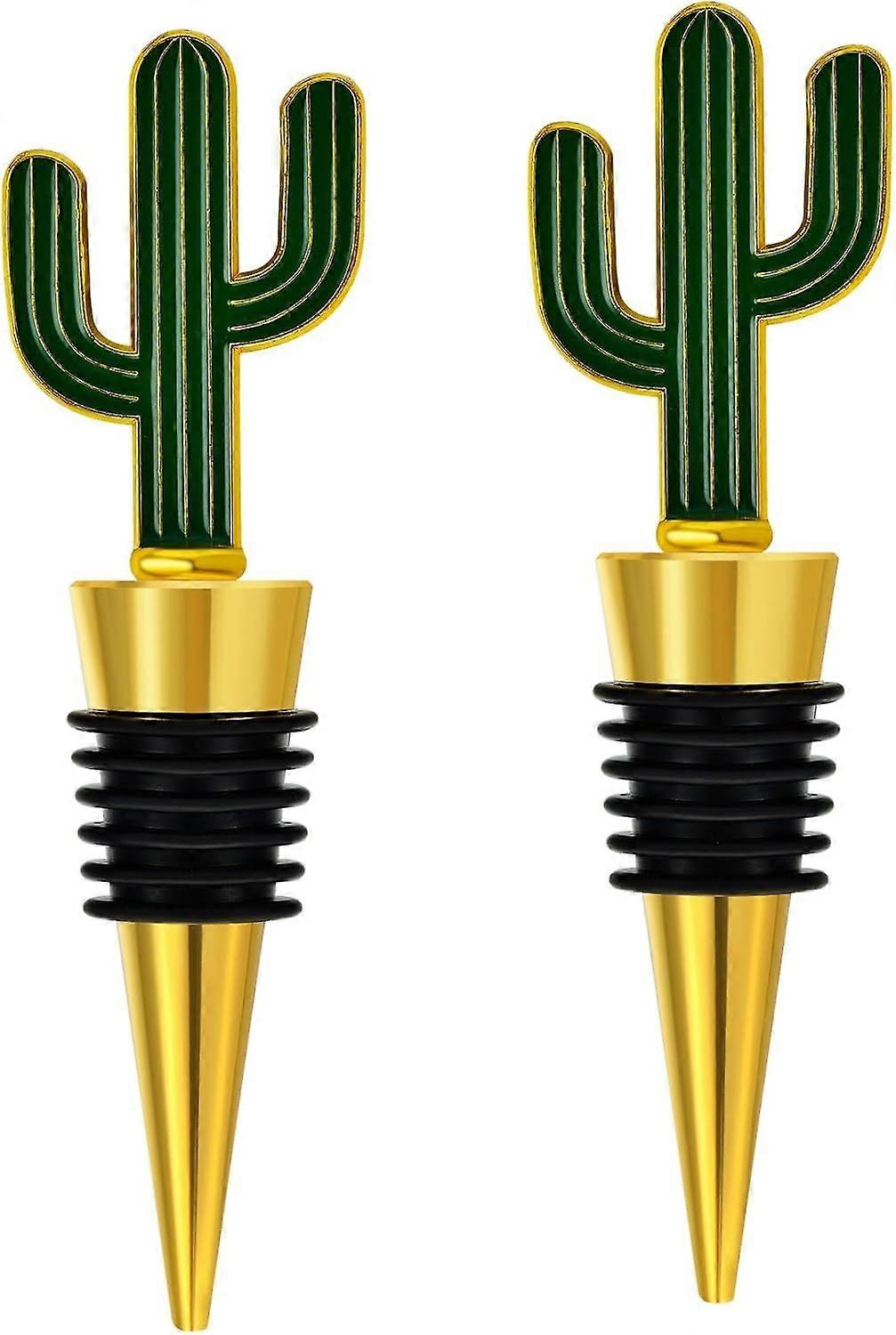 2 Pack Cactus Wine Stoppers - Zinc Alloy & Silicone Reusable Seals for Wine/Beverages in Tinplate Gift Box