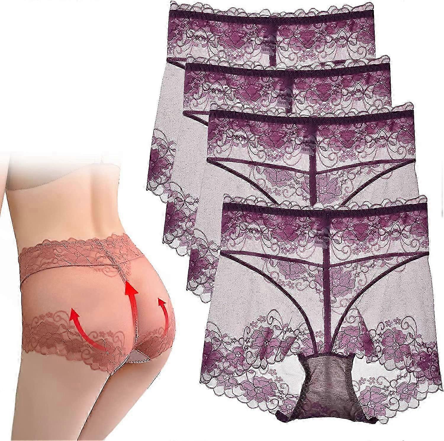 4 adet Mesh Karın Germe Kalça Kaldırma Külot Yoluyla Görmek, Bayan Seksi Dantel Külot Yüksek Belli Artı Boyutu Bayanlar Kısa