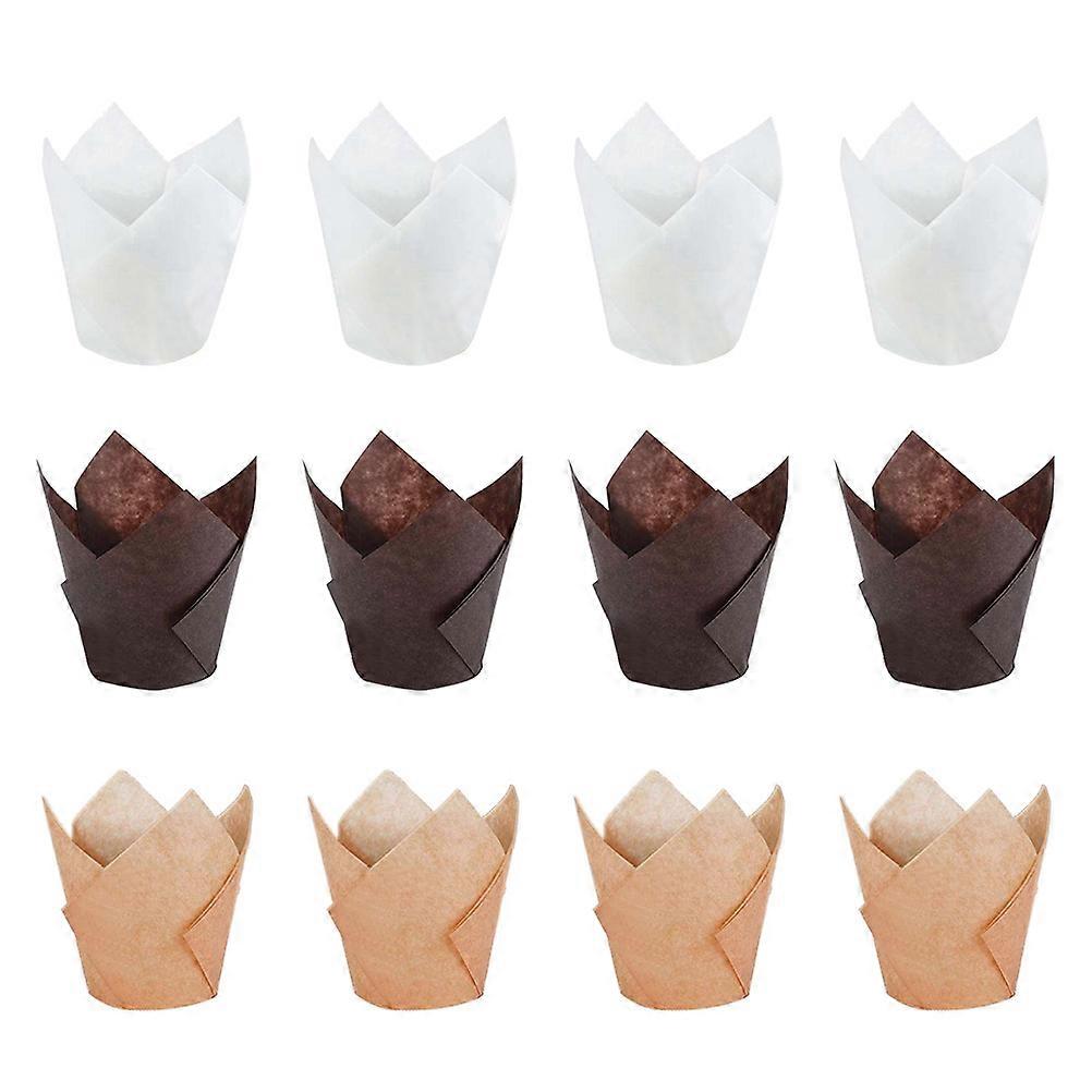 Tulip Cupcake Liners Greaseproof Baking Cups Food Grade Paper Wrappers for Muffins Cakes Chocolates Biodegradable Oil Resistant White Natural